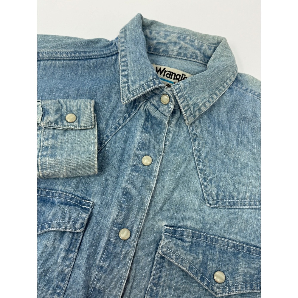 Vtg Wrangler Women's Pearl Snap Denim Work Shirt *Read Description for Size L5